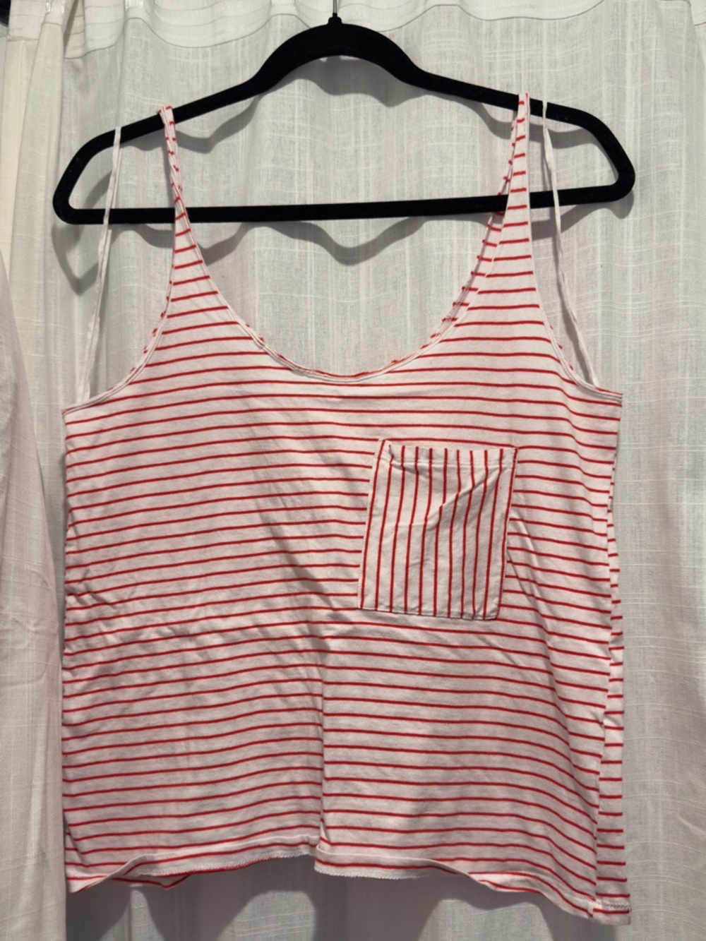 Zara TRF Red & White Striped Cotton Tank Top with Pocket - Size M